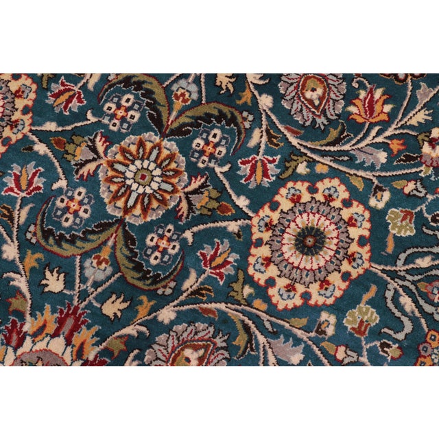 Renaissance Art Nouveau 1990's Floral Pak-Persian Blue/Blue Wool Rug - 9'11'' X 14'6'' For Sale - Image 3 of 9