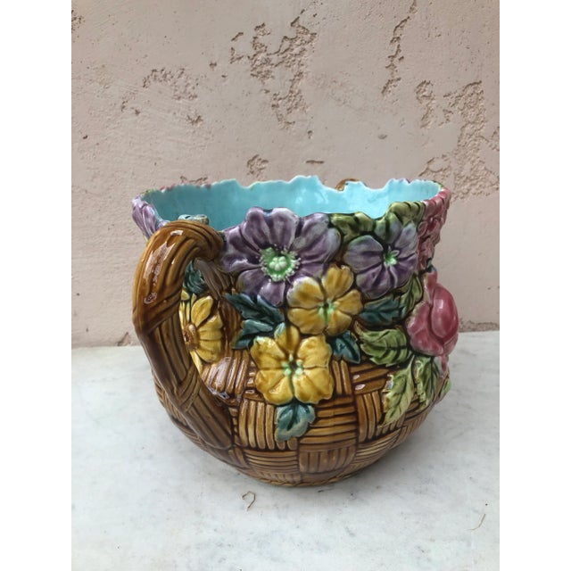 Circa 1890 French Majolica Jardinière With Flowers Onnaing For Sale - Image 4 of 8