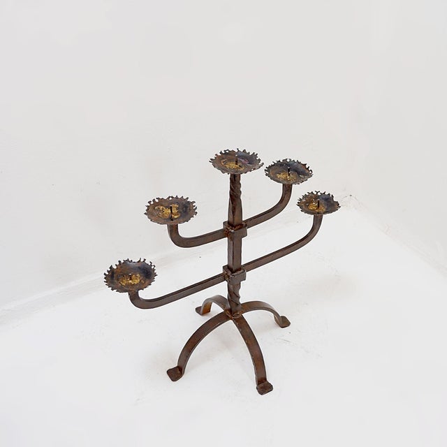 Black Rustic Wrought Iron 5-Branch Candelabra, 1950s For Sale - Image 8 of 14