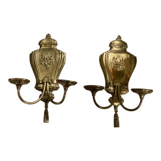 1920s Caldwell Lions Shield Backplate Sconces - a Pair For Sale