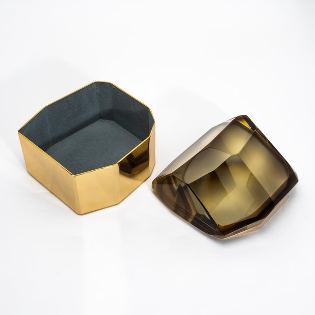 Hand Blown Murano Diamond Rock Box With Brass For Sale - Image 12 of 12