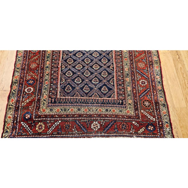 19th Century Persian Kurdish Gallery Rug, Hand-Knotted Wool, Allover Paisley Design, Navy & Red, 5x9 For Sale - Image 12 of 18