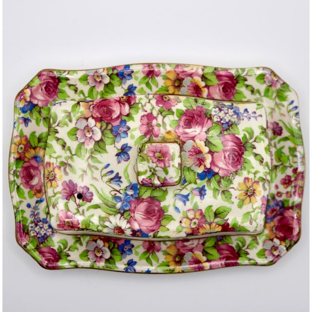 English 1930s Royal Winton Grimwades "Summertime" Chintz Covered Butter Dish For Sale - Image 3 of 9