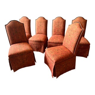 Design Master 'Chandler' Skirted Upholstered Parson Slipper Side Chairs - Set of 6 For Sale
