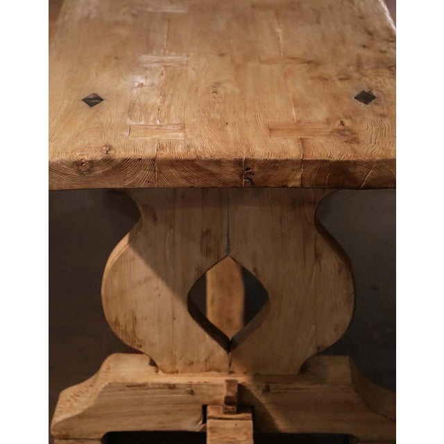 French 18th Century French Louis XIII Carved Bleached Oak Refectory Trestle Table For Sale - Image 3 of 7