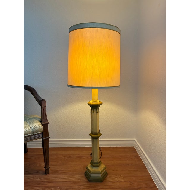 Neoclassical Vintage Neoclassical Column Floor Lamp With Original Shade For Sale - Image 3 of 5