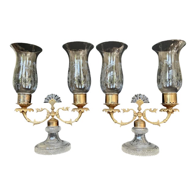Pair of Restauration Bronze Ormolu & Cut Glass Candelabra c.1825-1840 Paris France For Sale