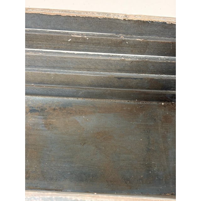 Vintage Rustic Wooden Slatted Tool Caddy With Handle – Distressed Blue Gray For Sale - Image 12 of 13