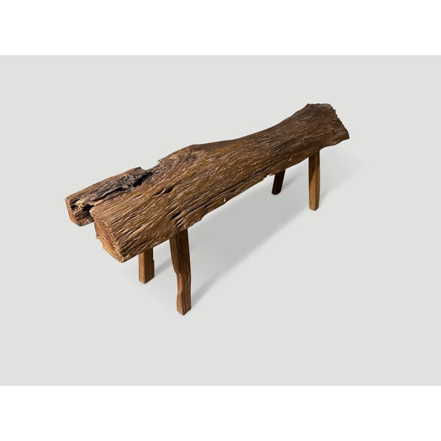 Andrianna Shamaris Teak Wood Log Style Bench For Sale - Image 4 of 5