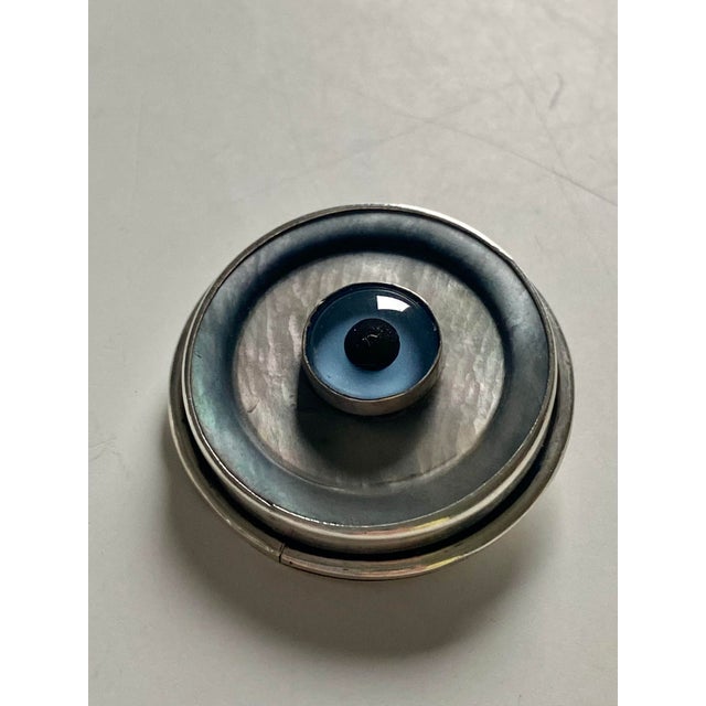 Wood Sterling Silver Evil Eye Brooch Pin Amulet Wood Display Pedestal (Cabinet of Curiosities) For Sale - Image 7 of 11