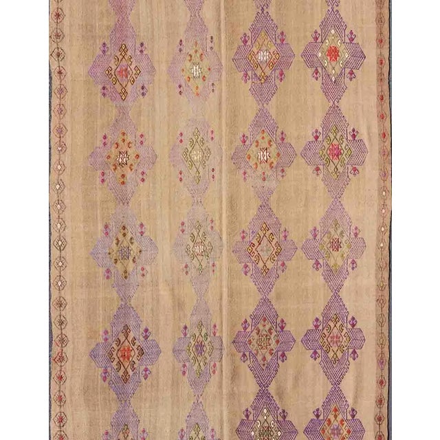 Kilim Rug With Embroidered Purple Diamonds and Star Border For Sale - Image 4 of 13