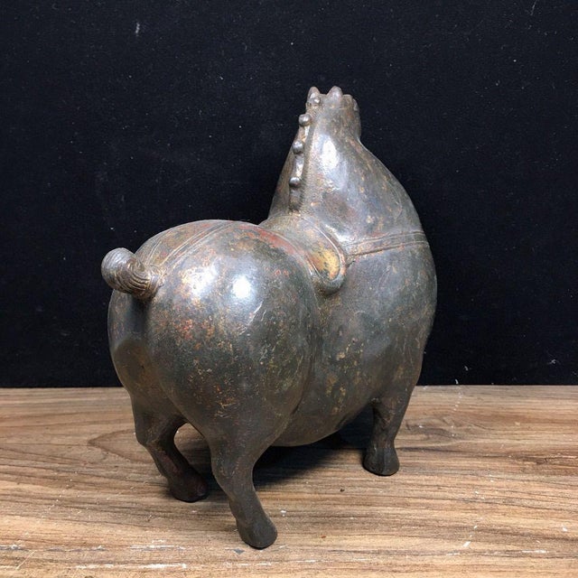 Antique Bronze Tang Style Horse Sculpture – 6.5" Gilt & Red Pigment Figure For Sale - Image 4 of 9