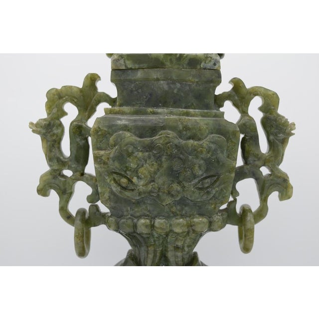 Large Green Serpentine Covered Vase, China For Sale - Image 3 of 13