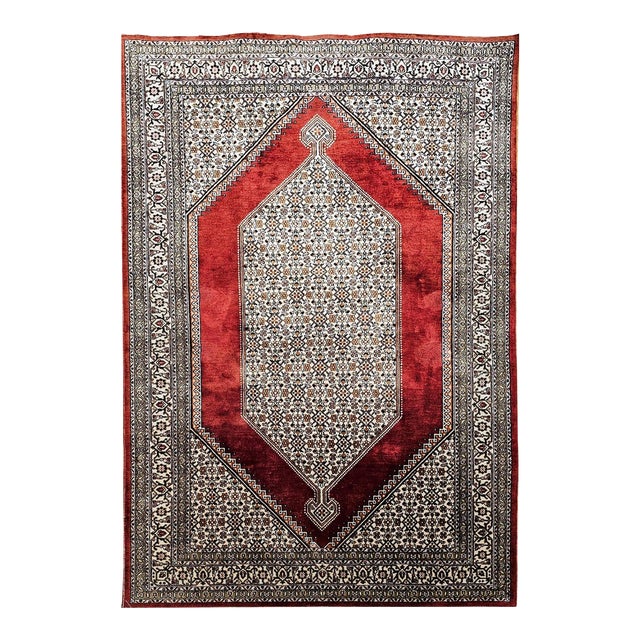 Vintage Persian Qum Area Rug, Hand-Knotted Silk, Herati Medallion Pattern, Ivory & Red, 4x6 For Sale