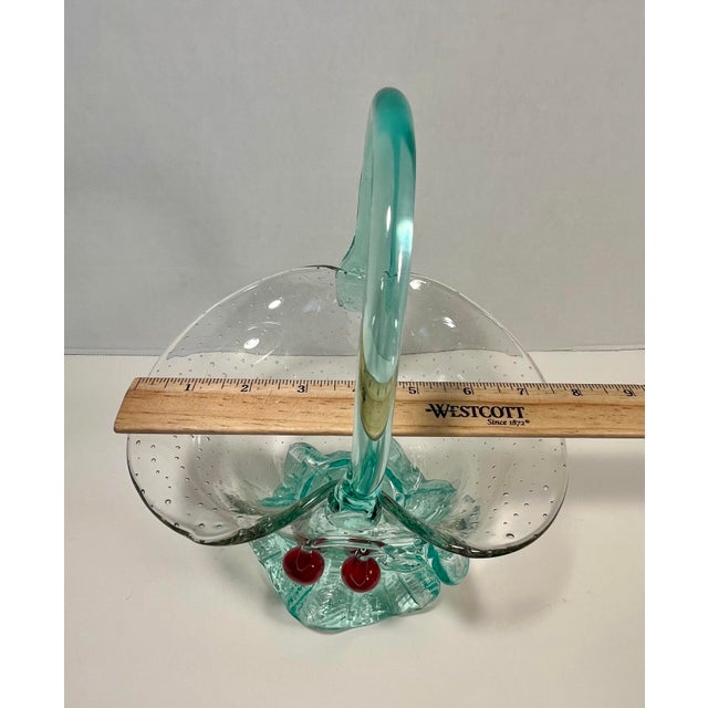 Vintage Loetz Control Bubbles Uranium Glass Basket With Applied Cherries For Sale - Image 9 of 9