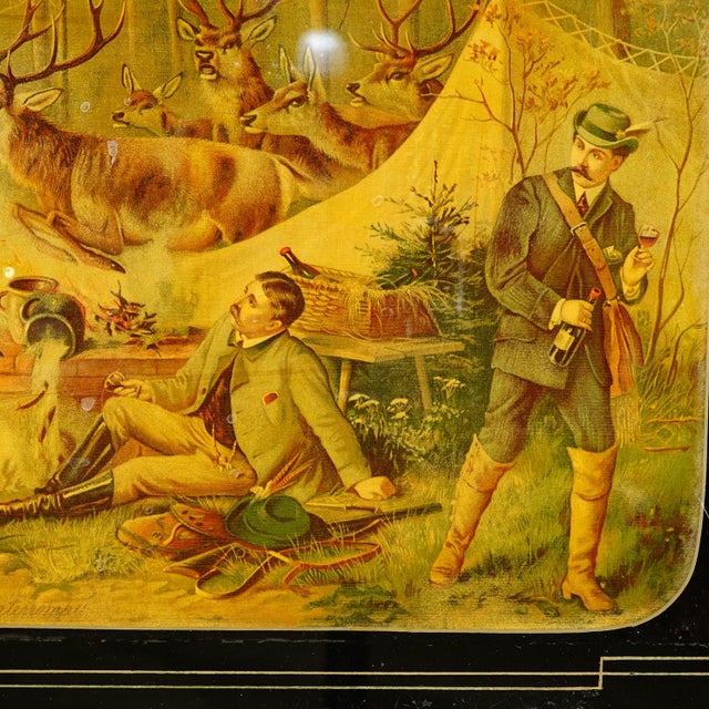 Antique Oil Print With Hunting Party Overrun by Deer 19th For Sale - Image 4 of 8