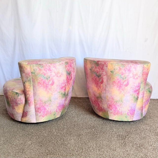 Postmodern Postmodern Pink Multi Colored Nautilus Swivel Lounge Chairs by Directional - A Pair For Sale - Image 3 of 12