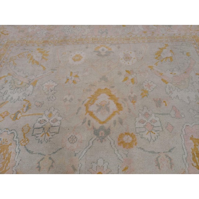 Antique Oushak Carpet, Handmade Turkish Oriental Rug, Beige, Taupe, Soft Shrimp For Sale - Image 10 of 13