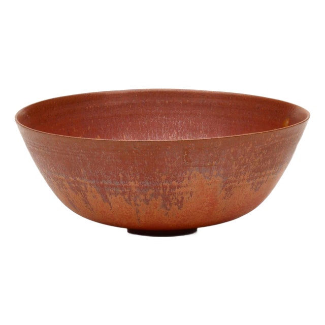 Gertrud and Otto Natzler Bowl Earthenware With Flame Red Mat Glaze 1945 For Sale