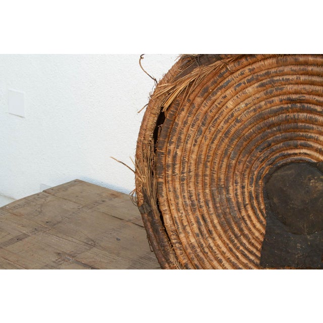Brown Monumental Antique Basket With Lid & Metal Hardware For Sale - Image 8 of 11