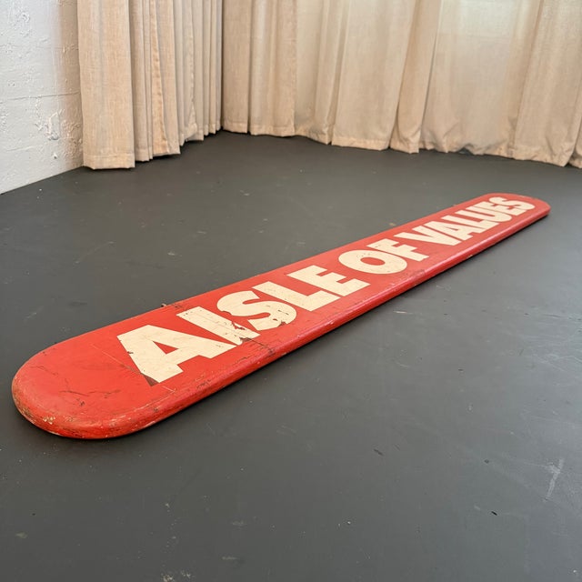 1960s Large Mid-Century Wood Retail Grocery Store Sign "Aisles of Values" For Sale - Image 5 of 9