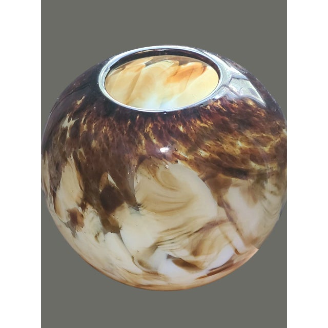Late 20th Century Vintage Italian Hand Blown Art Glass Amber Tan Brown Color Rose Bowl Vase For Sale - Image 5 of 8