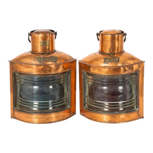 Pair of English Copper Ship’s Starboard & Port Ship's Lanterns For Sale