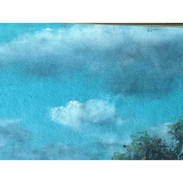 Sky Blue Vintage Signed Framed Sunrise Landscape For Sale - Image 8 of 11