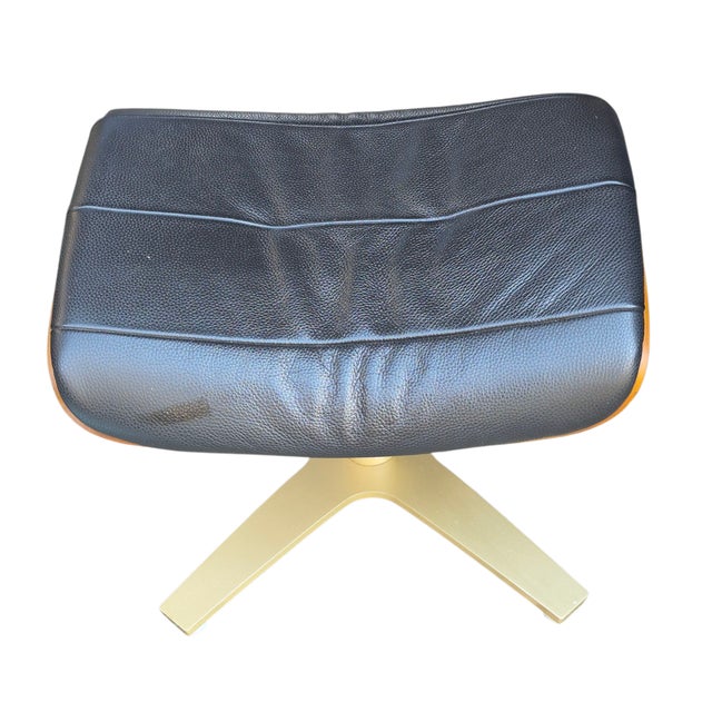 Black Late 20th Century Danish Modern Swivel Foot Stool Black Leatherette Metal Base Ply Craft For Sale - Image 8 of 8