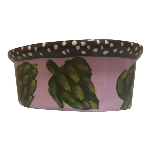 Vintage Droll Designs Hand-Painted Artichoke Ceramic Serving Bowl For Sale