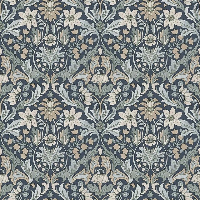 Sample - Boråstapeter Blomsterfröjd Wallpaper in Indigo For Sale