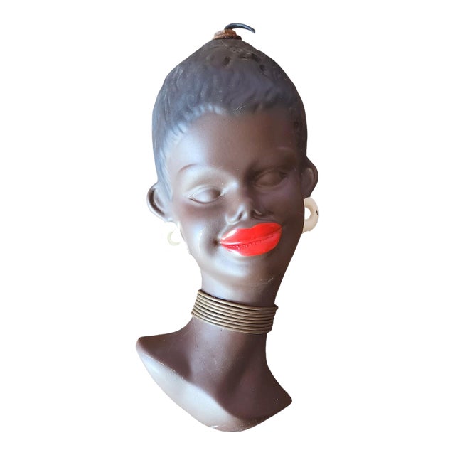 Vintage Mid Century Modern Ceramic African Woman Wall Light Sconce, C1950s For Sale