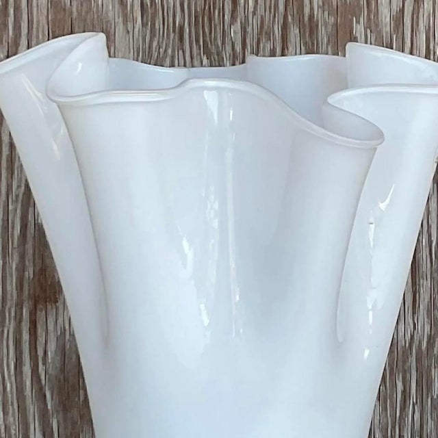 Vintage Pleated White Glass Vase For Sale - Image 10 of 11