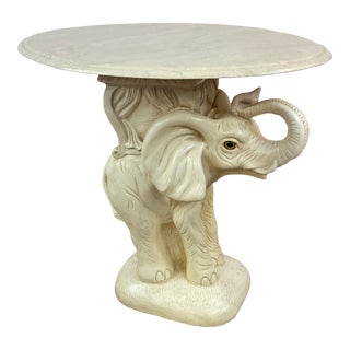 1950s Ceramic Trompe L’Oeil Elephant Side Table With Cultured Marble Top. For Sale