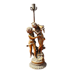 1880s Gilt Metal Spelter Figural Sculpture of Two Children Table Lamp