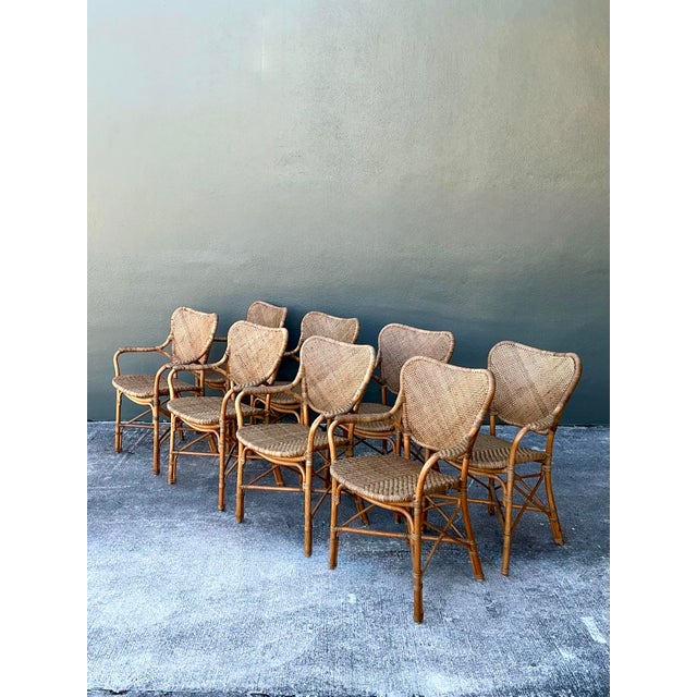 Vintage Palecek Woven Rattan “ Jordan” Dining Chairs - Set of 8 For Sale In West Palm - Image 6 of 12