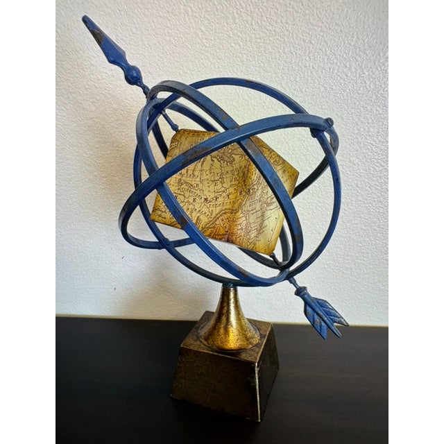 Mid-Century Modern Blue and Golden Vintage Global Armillary Sphere For Sale - Image 3 of 4