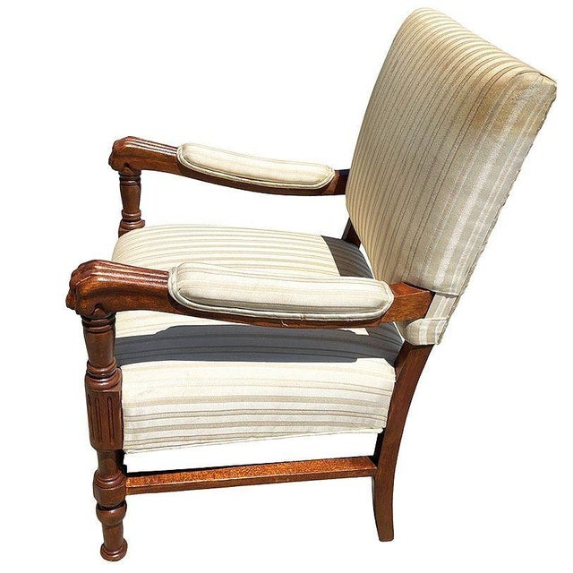 1950s Pair of 1950s Mediterranean Style Carved Walnut Lion Paw Armchairs For Sale - Image 5 of 9