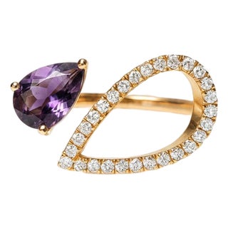 Pear Amethyst 14k Gold Ring, Size 7.5 For Sale