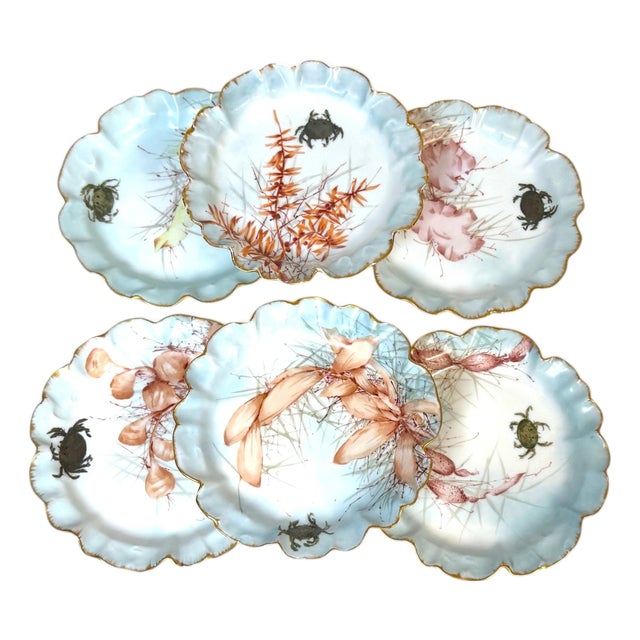 1893 Haviland Limoges Aesthetic Movement Crab Plates - Set of 6 For Sale