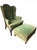 Traditional Vintage Wingback Chair and Ottoman by Woodmark Originals in Green Velvet With Terracotta Piping, a Set For Sale - Image 3 of 13