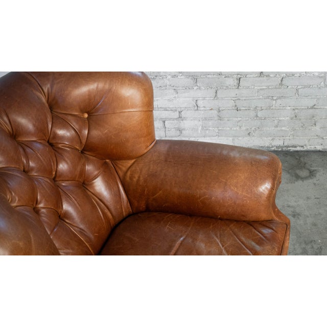Restoration Hardware Churchill Cigar Leather Luxe Writer's Chair and Ottoman For Sale - Image 16 of 18