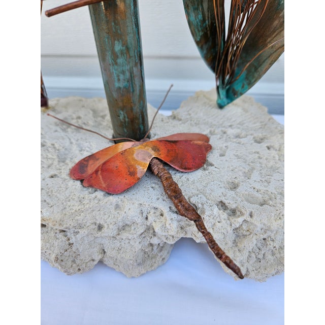 Copper Folk Art Copper and Metal Bird & Dragonfly Table Lamp For Sale - Image 8 of 12
