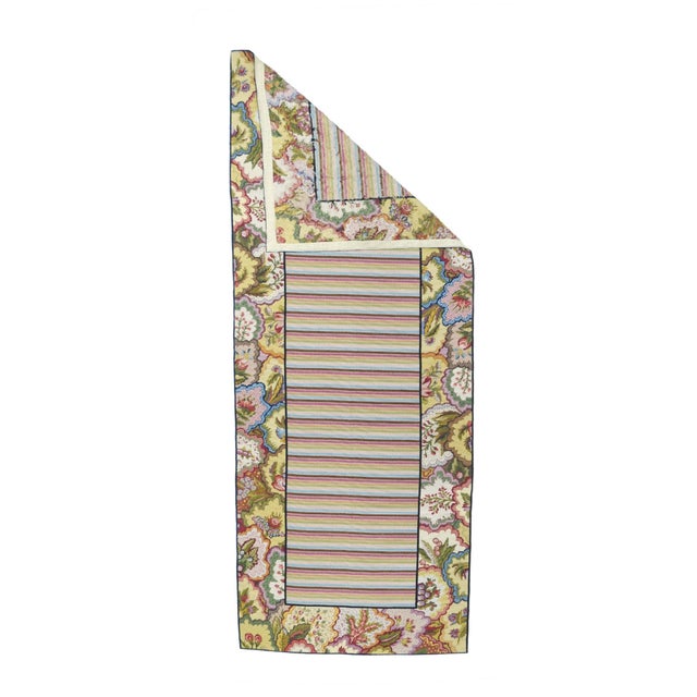 Usually English or French, often with repeating allover designs executed with wool cross-stitches. Larger carpets are...