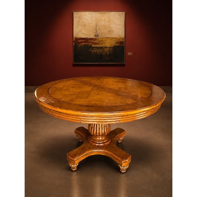 Vintage Burl Wood Round Pedestal Dining Table With Inlaid Top For Sale In Miami - Image 6 of 6