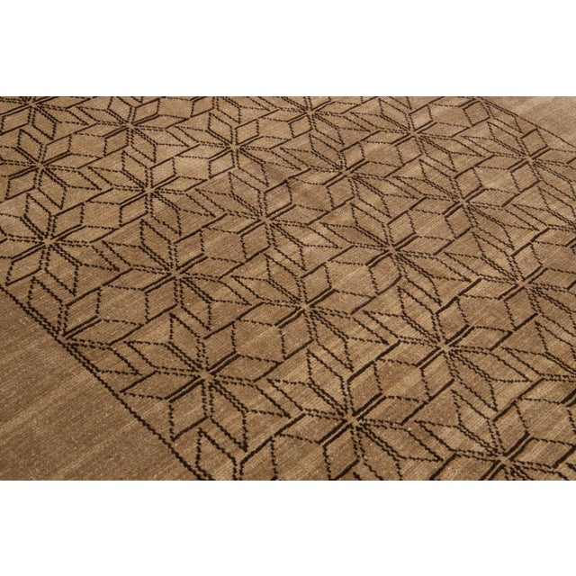 Textile Modern Moroccan Style Handmade Brown Geometric Wool Rug For Sale - Image 7 of 8