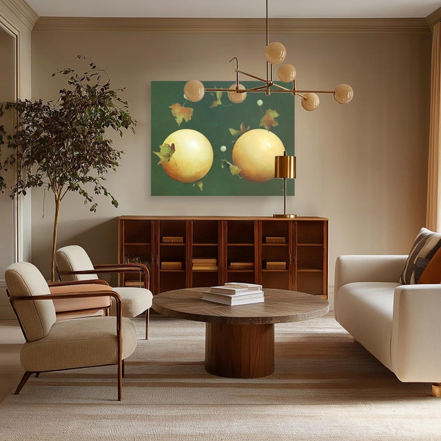 Autumn's Last Dance - Abstract Modern Surrealist Dark Green and Yellow Painting Artwork by Jeff Faust For Sale - Image 9 of 10