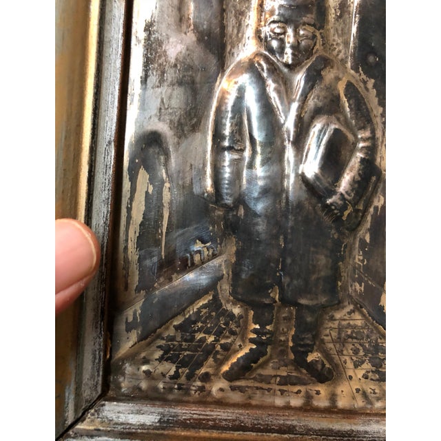 Figurative Mid 20th Century Arieh Merzer, Judaica Silvered Copper Repousse Sculpture Relief Plaque Shtetl Yeshiva Bochur For Sale - Image 3 of 4