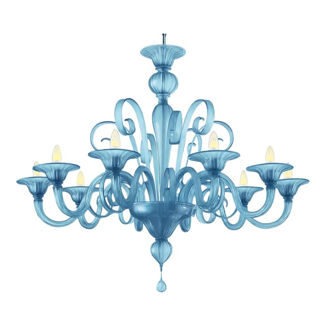 Blue Venetian Blue Satin Murano Glass Chandelier by Simoeng For Sale - Image 8 of 8