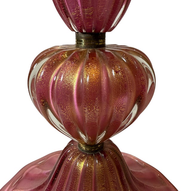 Mid-Century Modern 1970s Barovier & Toso Murano Pink Opalescent Glass Table Lamp For Sale - Image 3 of 7